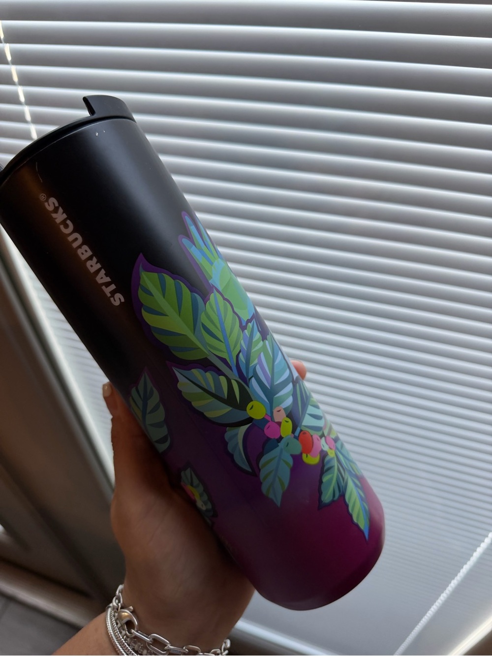 Starbucks Purple and Green Leaf Travel Tumbler